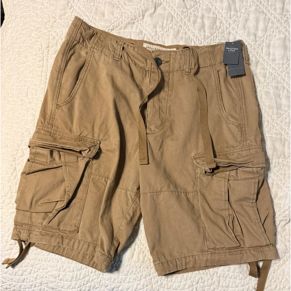 Abercrombie & Fitch Cargo Shorts Mens 31 Tan Classic Paratrooper Button Fly NWT